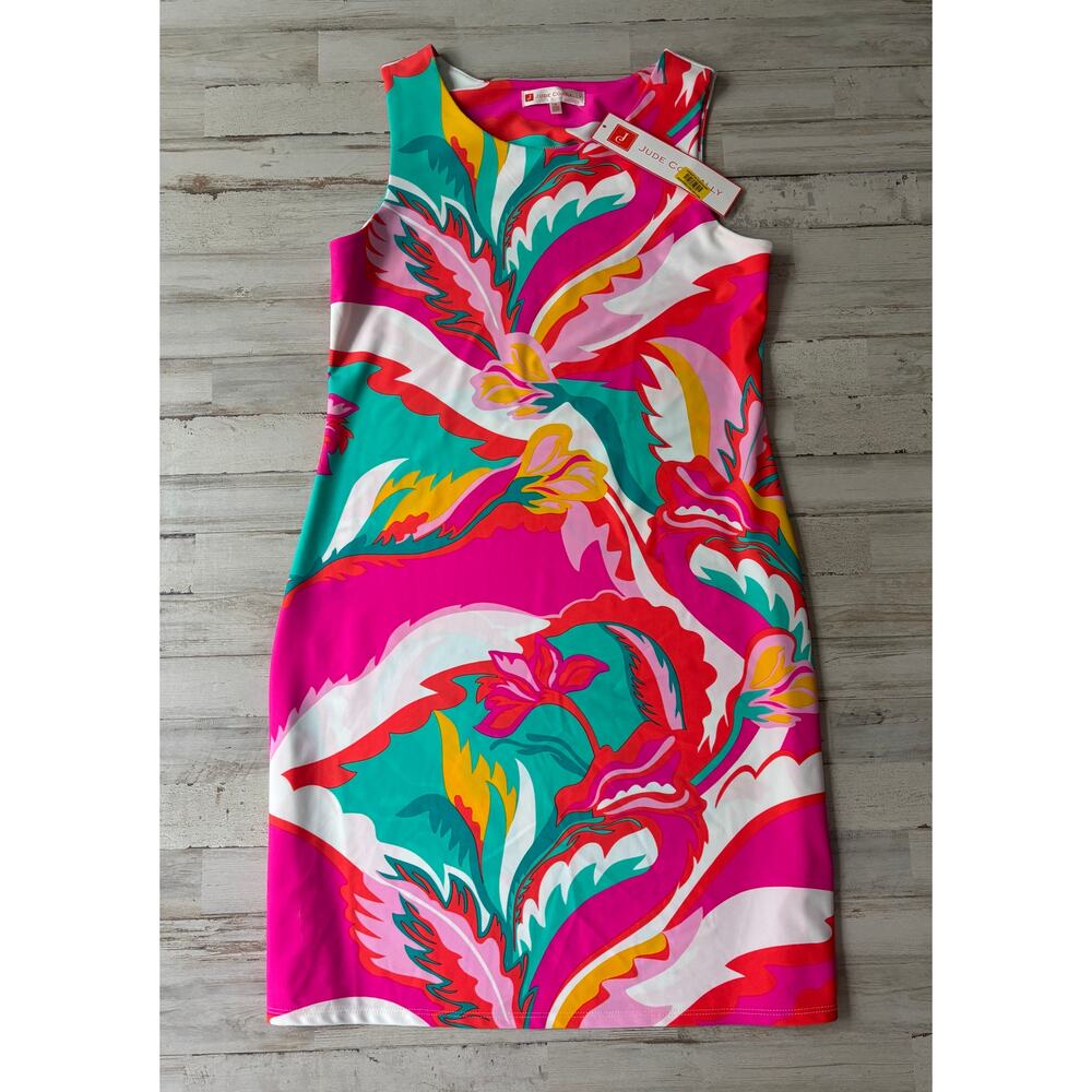 Gorgeous Jude Connally Beth Mod Floral Hot Pink Dress sz M NWT